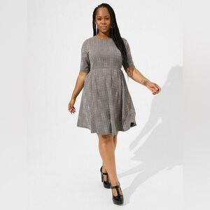 Torrid Mini Double-Knit Jacquard Skater Dress Neutral Plaid Plus Size 1X 14W–16W